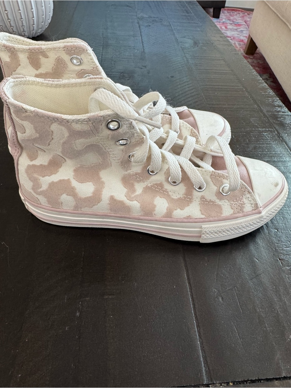 Kid’s High-Top Canvas Converse Sneakers in Cream & Leopard Print